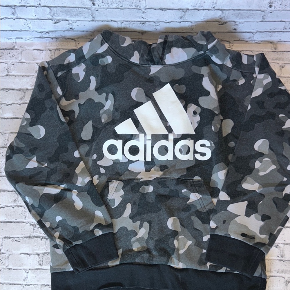 adidas Gray & Black Camo Logo Pullover Hoodie